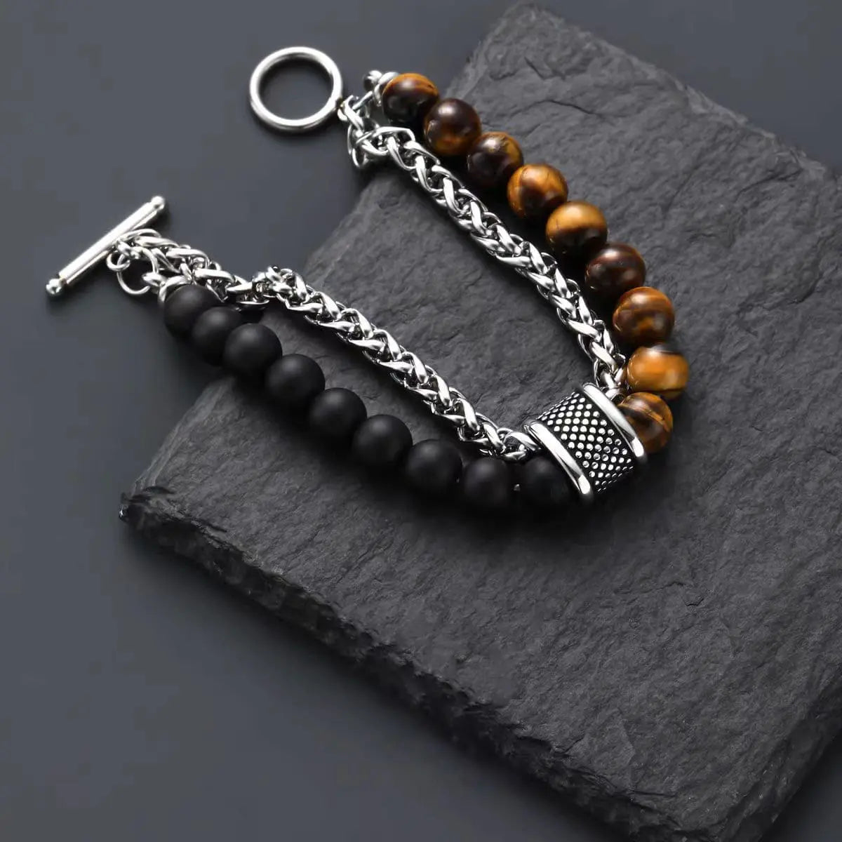 Tiger's eye transfer bead titanium steel string Seraphic Spark